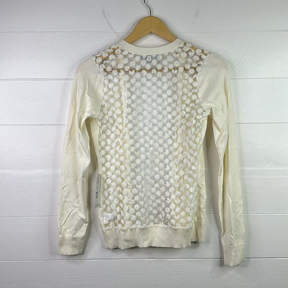 DE COLLECTION Cream Floral Back Long Sleeve Cardigan Sweater Top Size Small - Picture 2 of 13